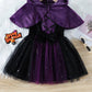 Girls Trendy Spider Print Stitching Mesh Puffy Dress, Halloween