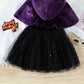 Girls Trendy Spider Print Stitching Mesh Puffy Dress, Halloween