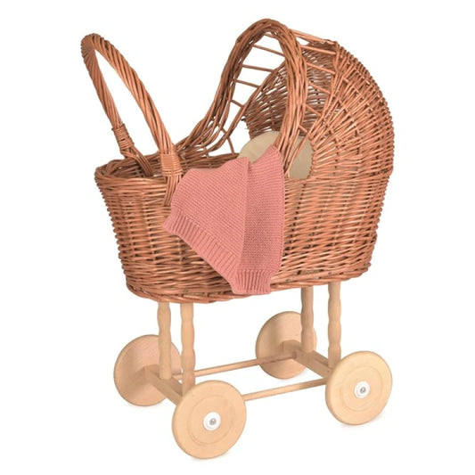 landau en osier - petit; avec couverture tricotée