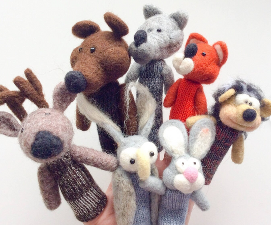 Animaux de la forêt - marionnettes à doigts en laine.